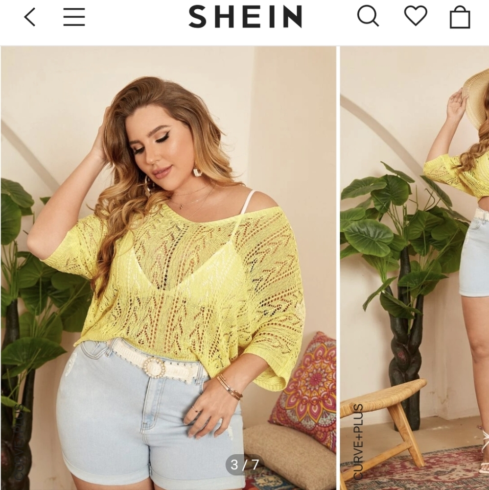 🌻Shein🌻 NWOT, Women's 2xl, yellow pointelle knit sweater, with drop shoulder